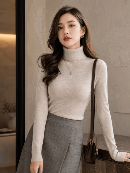Women’s Slim Turtleneck Knit Jumper with Long Sleeves and Soft Stretch Fit
