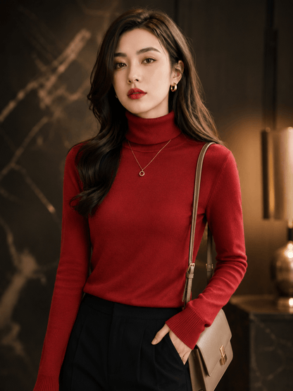 Women’s Slim Turtleneck Knit Jumper with Long Sleeves and Soft Stretch Fit