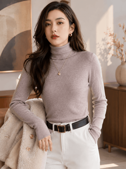 Women’s Slim Turtleneck Knit Jumper with Long Sleeves and Soft Stretch Fit