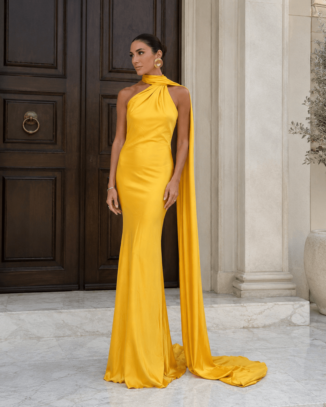 Women’s Satin One Shoulder Maxi Dress Backless Wedding Guest Dress