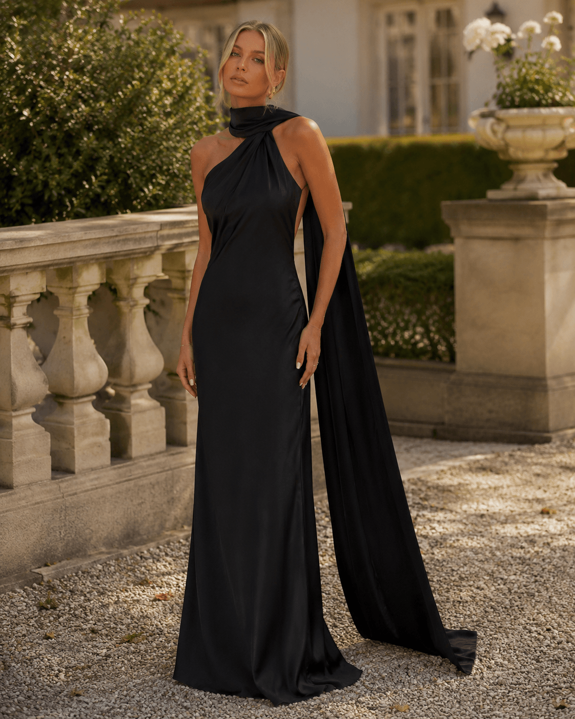 Women’s Satin One Shoulder Maxi Dress Backless Wedding Guest Dress