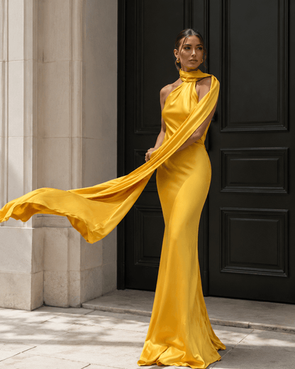 Women’s Satin One Shoulder Maxi Dress Backless Wedding Guest Dress