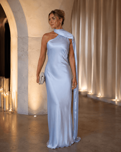Women’s Satin One Shoulder Maxi Dress Backless Wedding Guest Dress