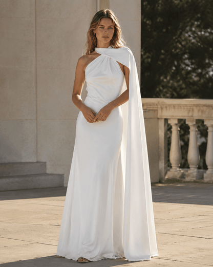 Women’s Satin One Shoulder Maxi Dress Backless Wedding Guest Dress