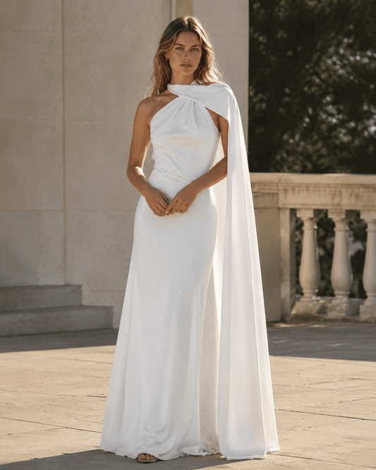Women’s Satin One Shoulder Maxi Dress Backless Wedding Guest Dress