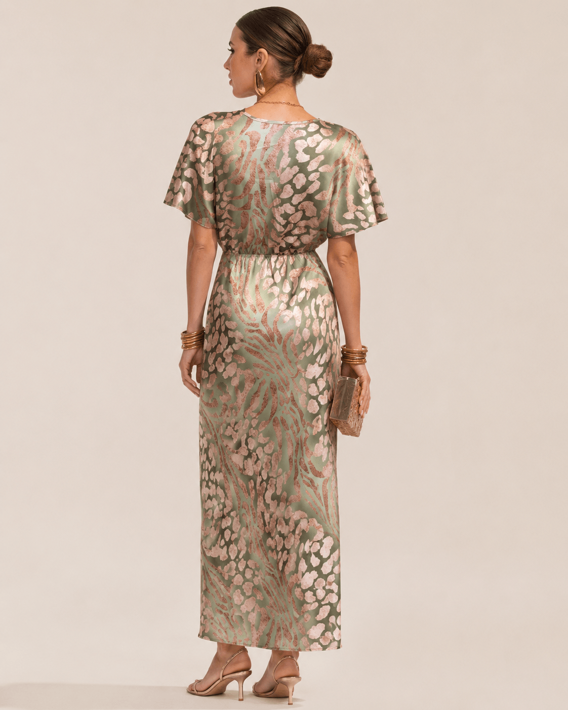 Women’s Printed Wrap Midi Dress V Neck Wedding Guest Dress