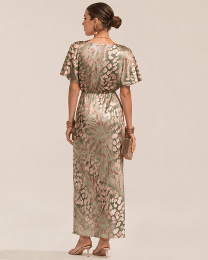 Women’s Printed Wrap Midi Dress V Neck Wedding Guest Dress