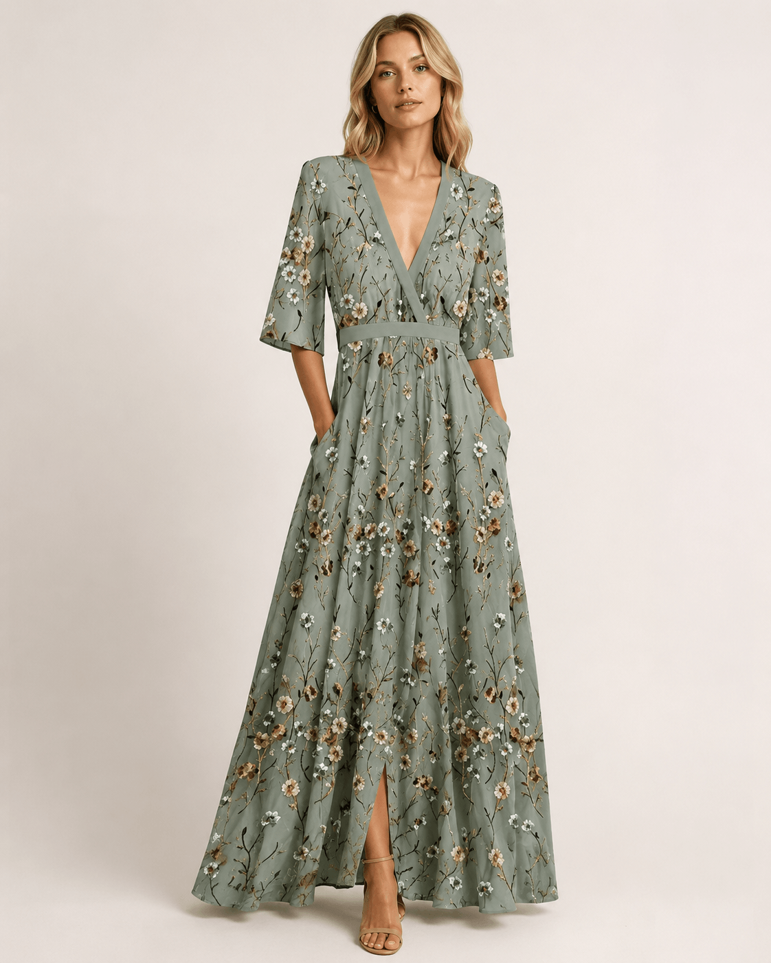 Women’s Floral Maxi Dress V Neck Wedding Guest Summer Dress