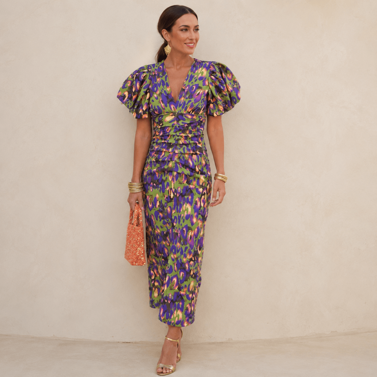 Women’s Printed Midi Dress Short Sleeve Wedding Guest Dress