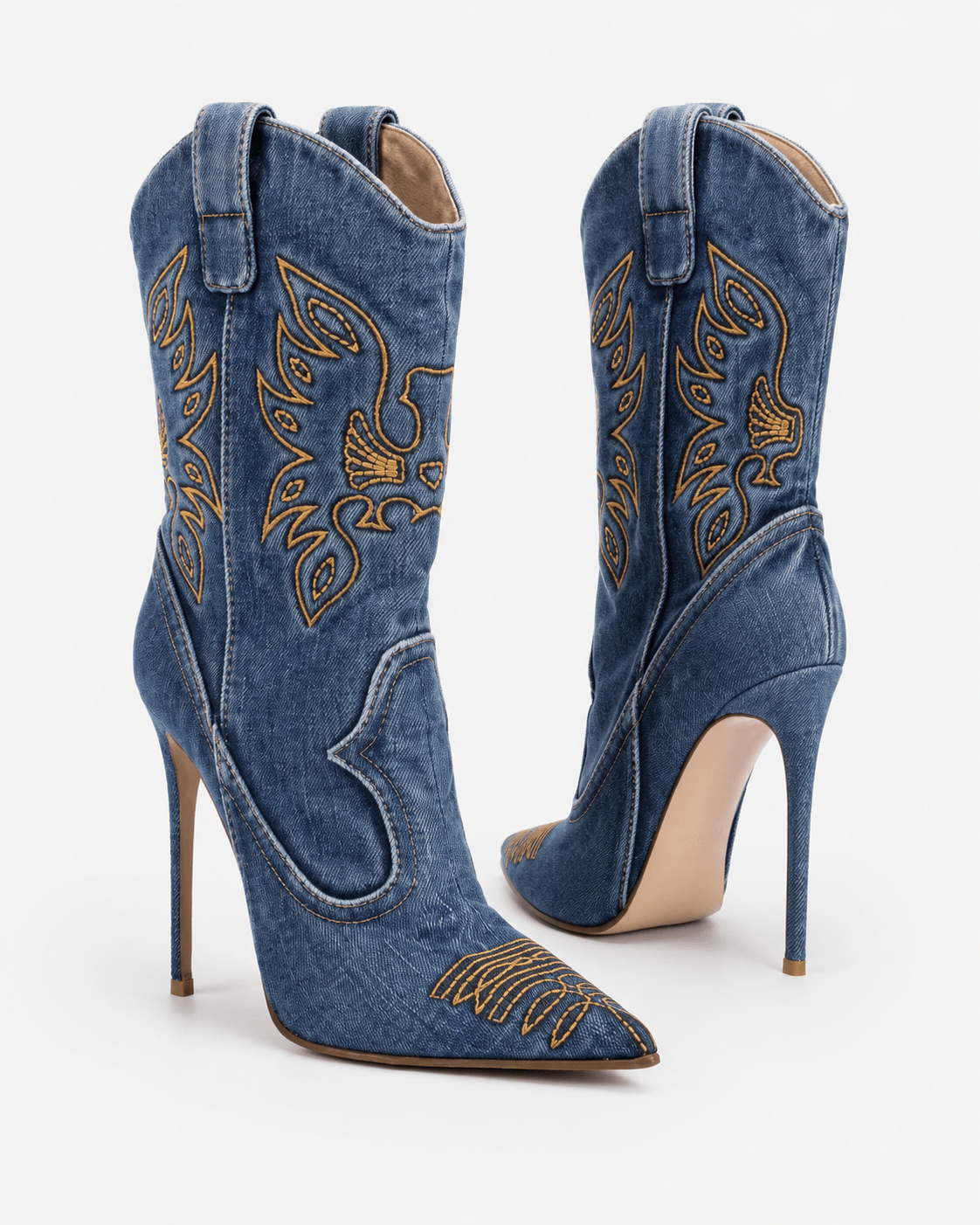 Women’s Embroidered Western Ankle Boots Pointed Toe High Heel Boots