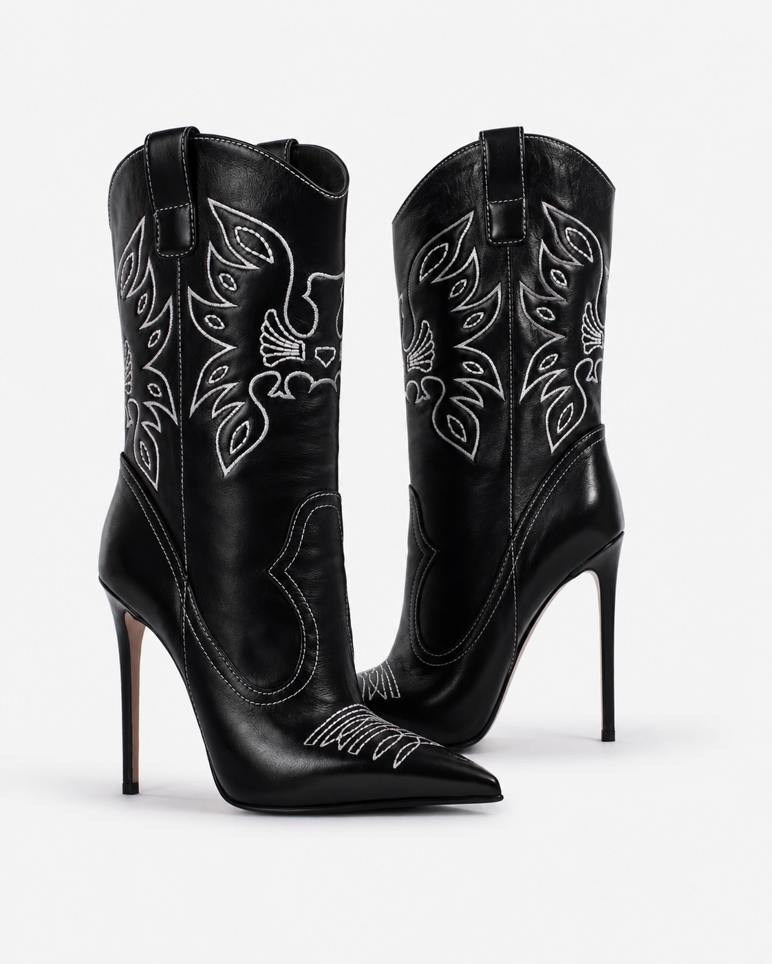 Women’s Embroidered Western Ankle Boots Pointed Toe High Heel Boots