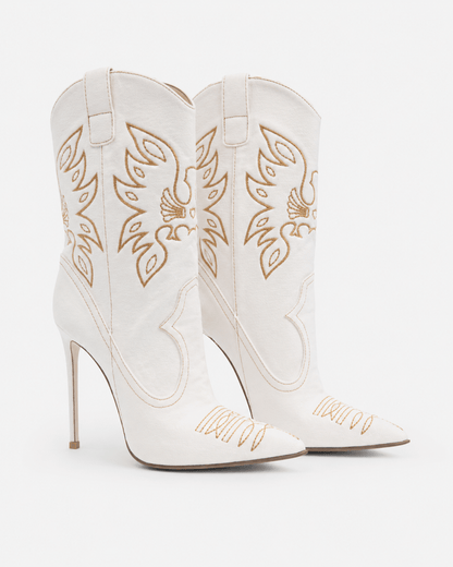 Women’s Embroidered Western Ankle Boots Pointed Toe High Heel Boots