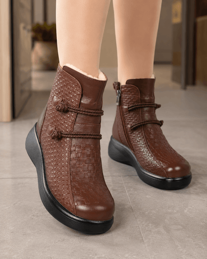 Women’s Plush Lined Wedge Ankle Boots Round Toe Winter Boots