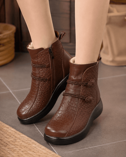 Women’s Plush Lined Wedge Ankle Boots Round Toe Winter Boots