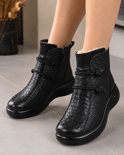 Women’s Plush Lined Wedge Ankle Boots Round Toe Winter Boots