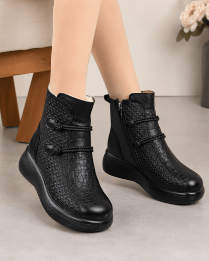 Women’s Plush Lined Wedge Ankle Boots Round Toe Winter Boots