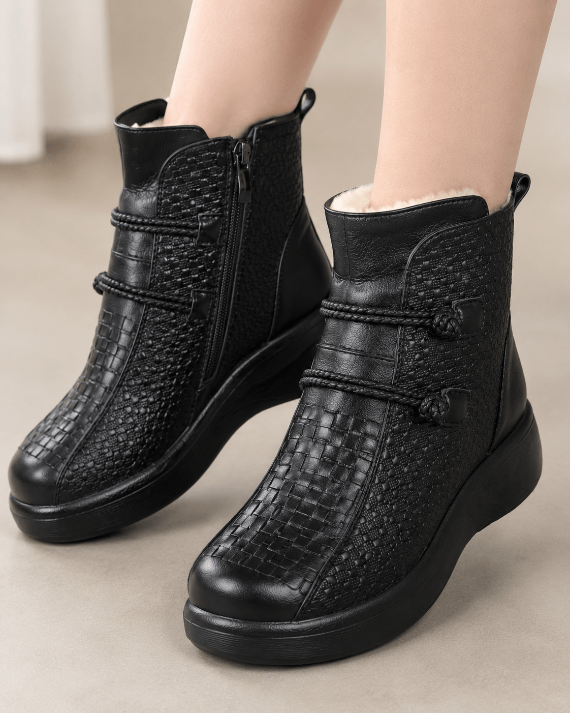 Women’s Plush Lined Wedge Ankle Boots Round Toe Winter Boots
