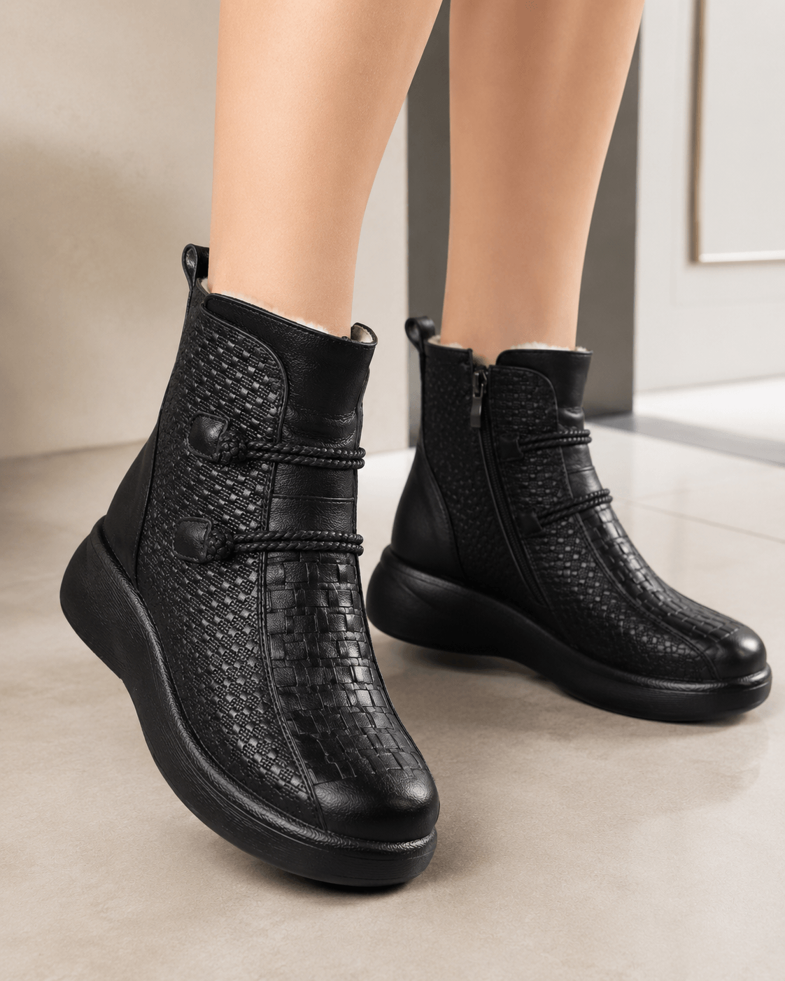 Women’s Plush Lined Wedge Ankle Boots Round Toe Winter Boots