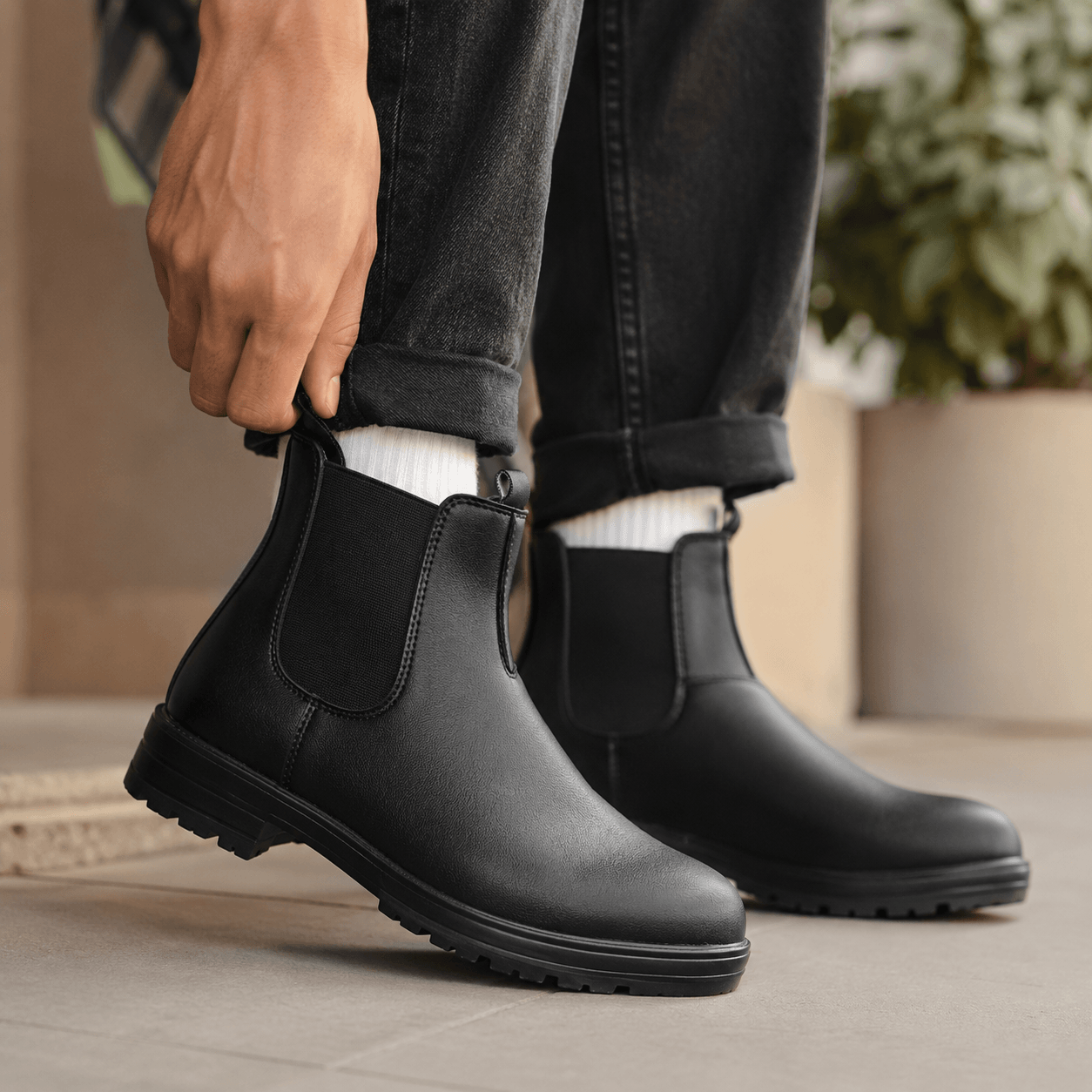 Men’s Waterproof Chelsea Boots Wide Fit Faux Leather Ankle Boots