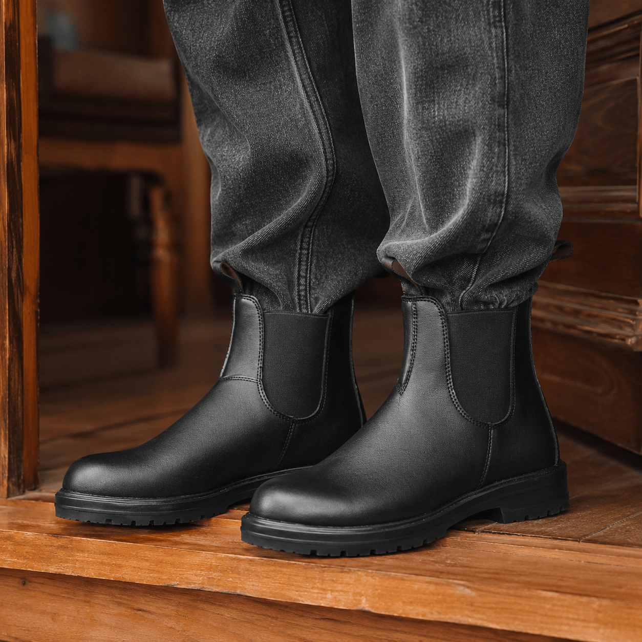 Men’s Waterproof Chelsea Boots Wide Fit Faux Leather Ankle Boots