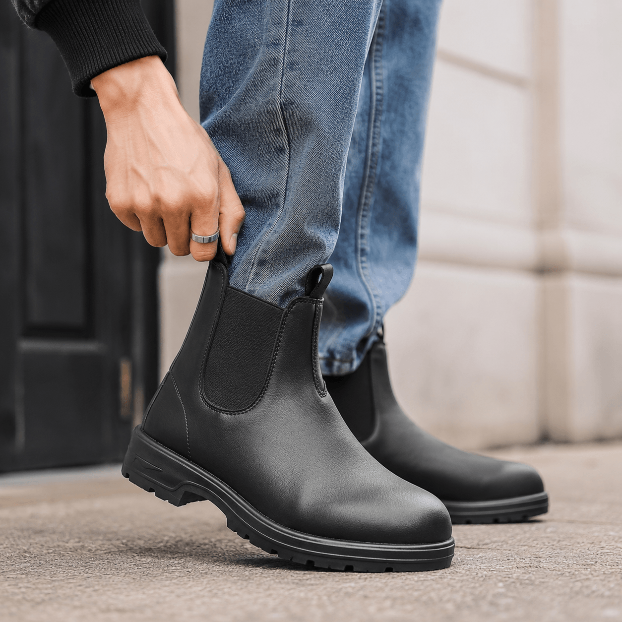 Men’s Waterproof Chelsea Boots Wide Fit Faux Leather Ankle Boots