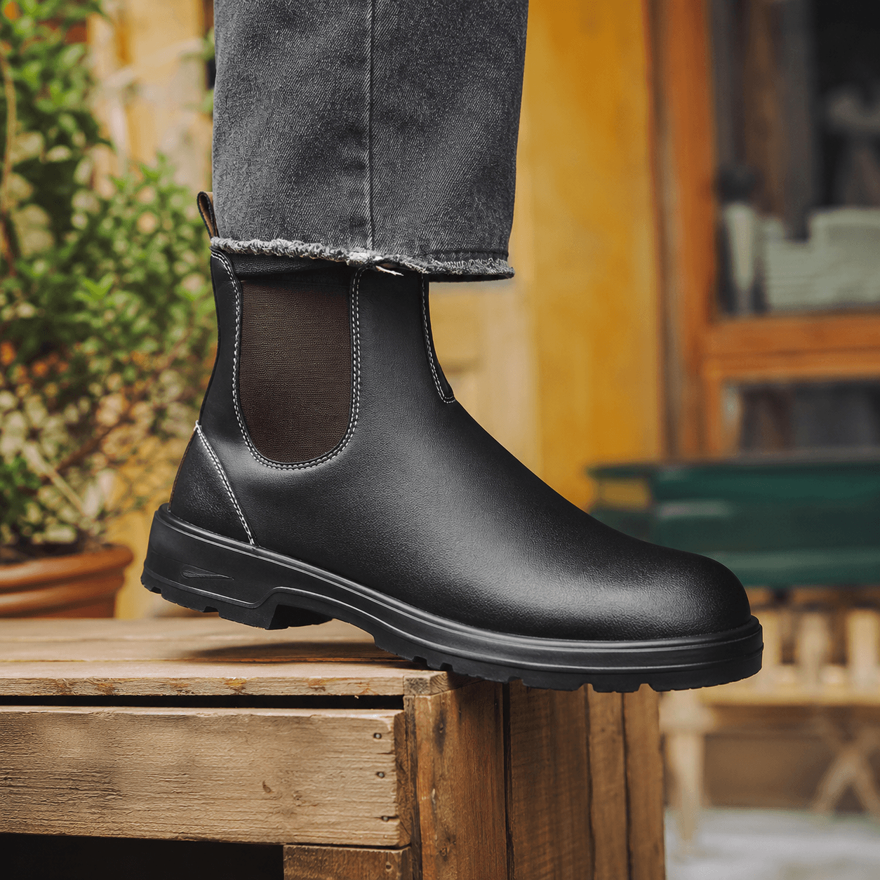 Men’s Waterproof Chelsea Boots Wide Fit Faux Leather Ankle Boots