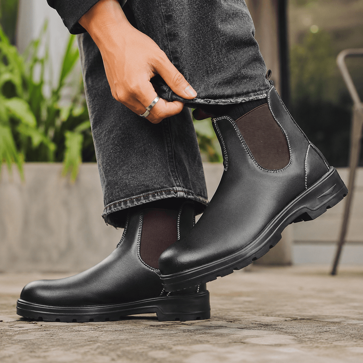 Men’s Waterproof Chelsea Boots Wide Fit Faux Leather Ankle Boots