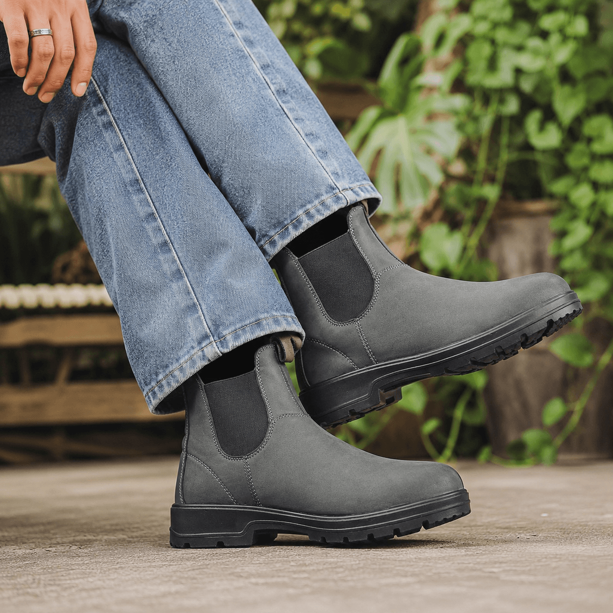 Men’s Waterproof Chelsea Boots Wide Fit Faux Leather Ankle Boots