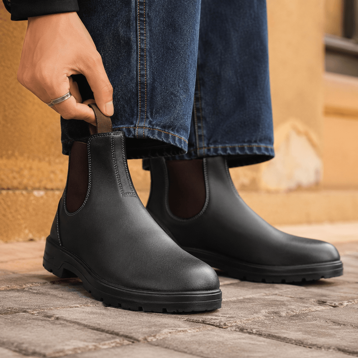Men’s Waterproof Chelsea Boots Wide Fit Faux Leather Ankle Boots