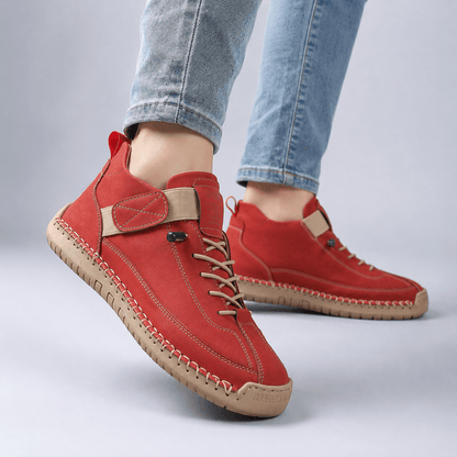 Women’s Wide Fit Leather Lace Up Ankle Shoes Waterproof Casual Boots