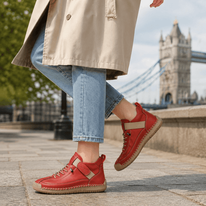 Women’s Wide Fit Leather Lace Up Ankle Shoes Waterproof Casual Boots