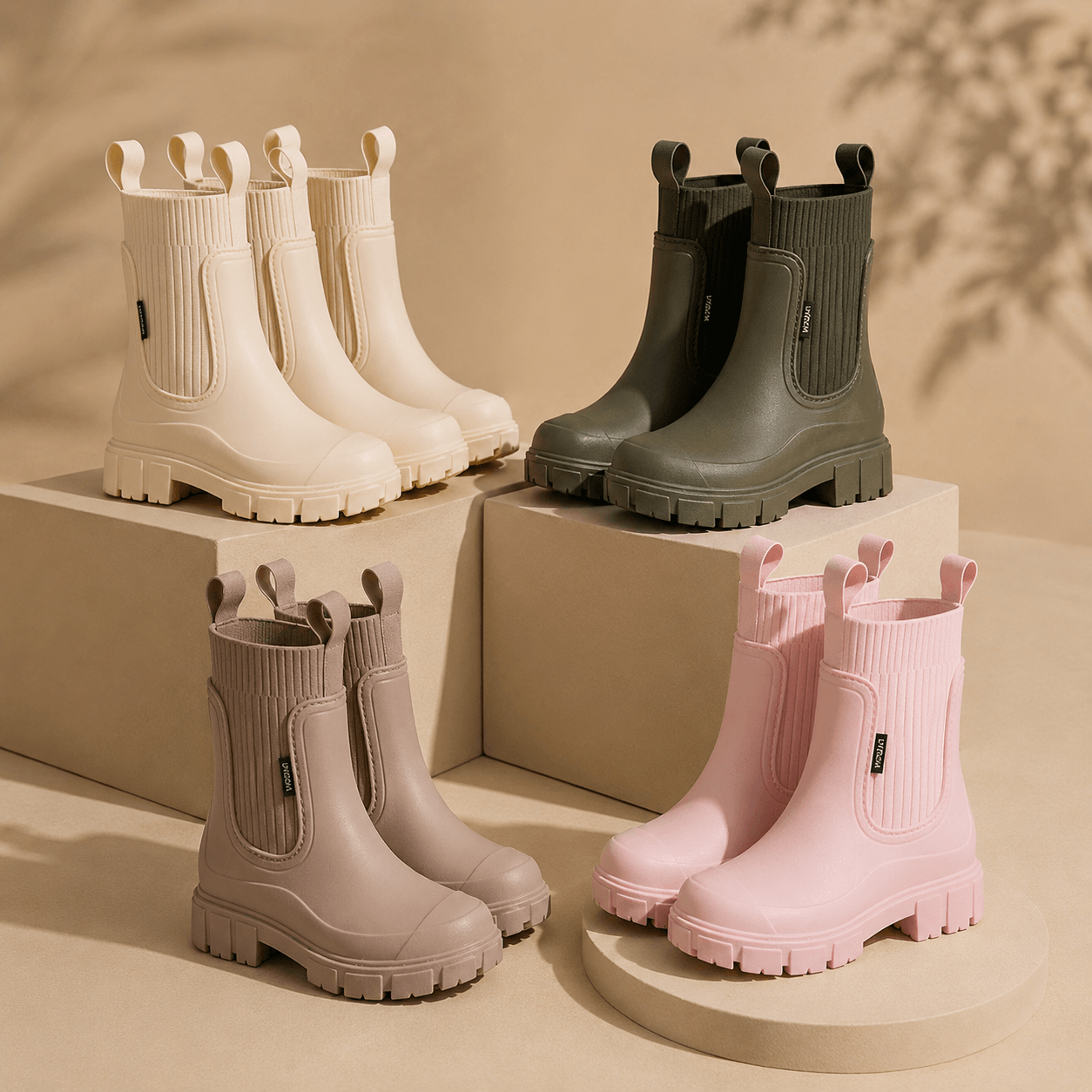 Women’s Waterproof Chelsea Rain Boots Chunky Sole Ankle Boots