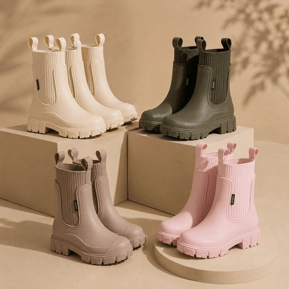 Women’s Waterproof Chelsea Rain Boots Chunky Sole Ankle Boots