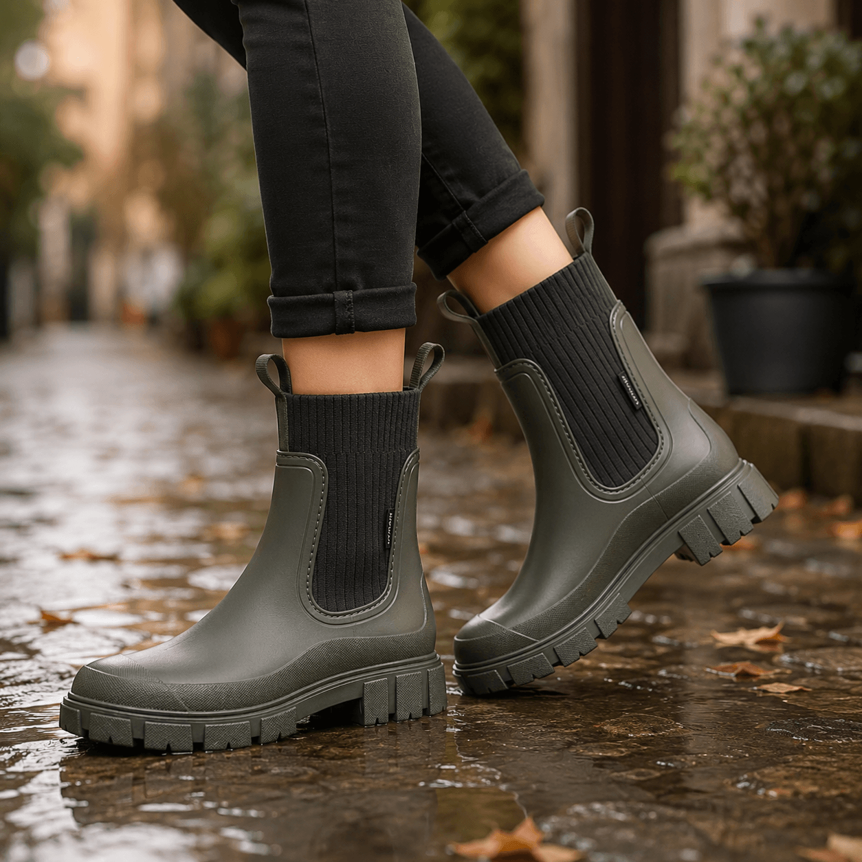 Women’s Waterproof Chelsea Rain Boots Chunky Sole Ankle Boots