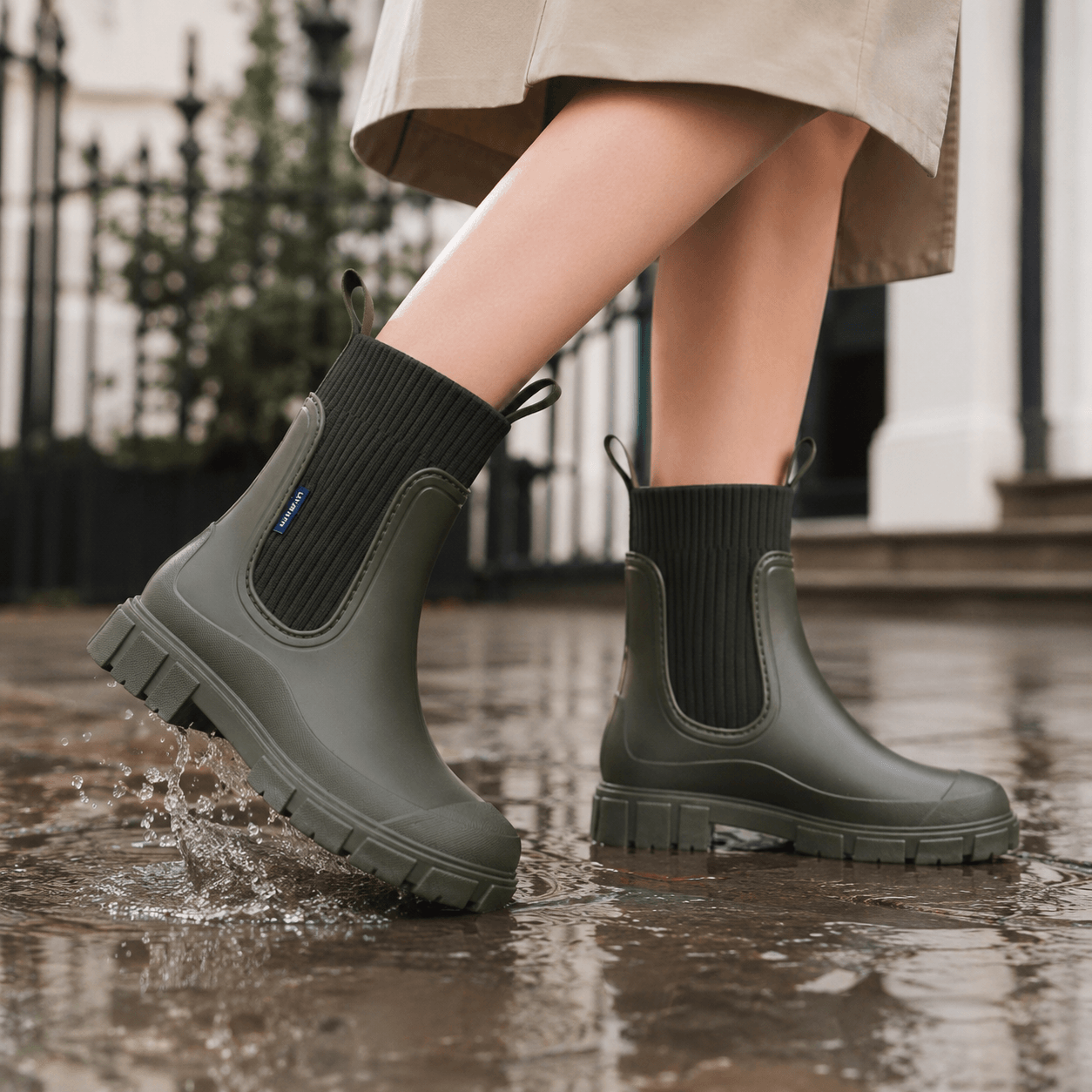 Women’s Waterproof Chelsea Rain Boots Chunky Sole Ankle Boots
