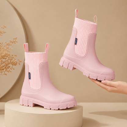 Women’s Waterproof Chelsea Rain Boots Chunky Sole Ankle Boots