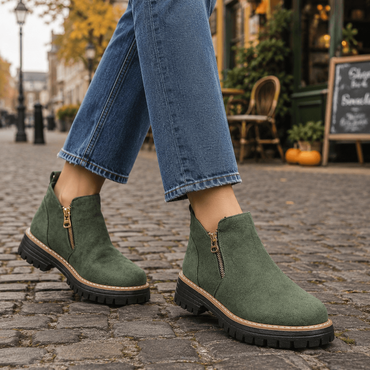 Women’s Wide Fit Side Zip Ankle Boots Faux Suede Chunky Sole Boots