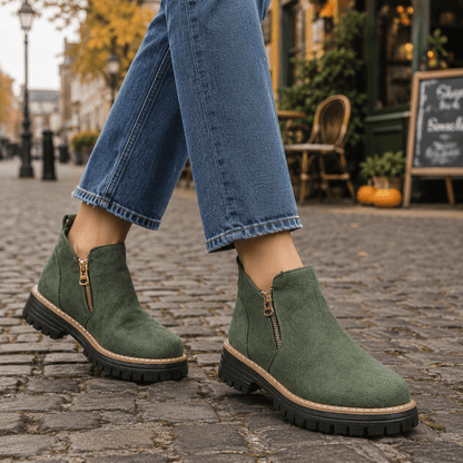 Women’s Wide Fit Side Zip Ankle Boots Faux Suede Chunky Sole Boots