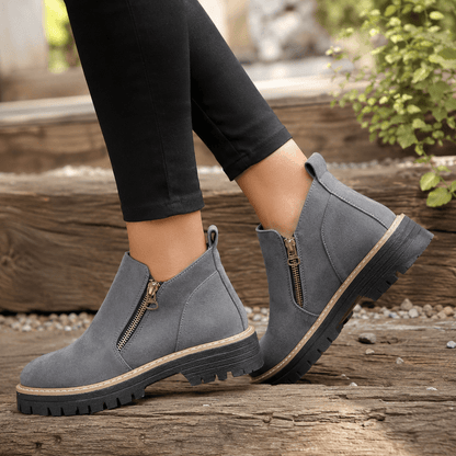 Women’s Wide Fit Side Zip Ankle Boots Faux Suede Chunky Sole Boots