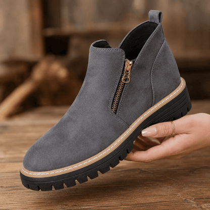 Women’s Wide Fit Side Zip Ankle Boots Faux Suede Chunky Sole Boots