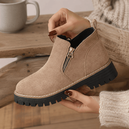 Women’s Wide Fit Side Zip Ankle Boots Faux Suede Chunky Sole Boots