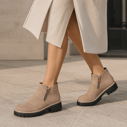 Women’s Wide Fit Side Zip Ankle Boots Faux Suede Chunky Sole Boots