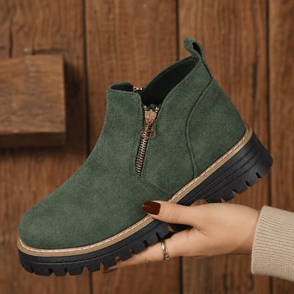 Women’s Wide Fit Side Zip Ankle Boots Faux Suede Chunky Sole Boots
