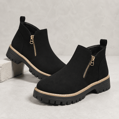 Women’s Wide Fit Side Zip Ankle Boots Faux Suede Chunky Sole Boots