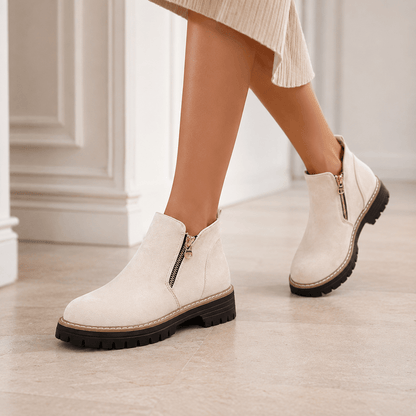 Women’s Wide Fit Side Zip Ankle Boots Faux Suede Chunky Sole Boots