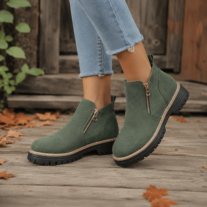 Women’s Wide Fit Side Zip Ankle Boots Faux Suede Chunky Sole Boots