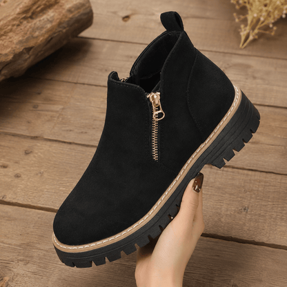 Women’s Wide Fit Side Zip Ankle Boots Faux Suede Chunky Sole Boots