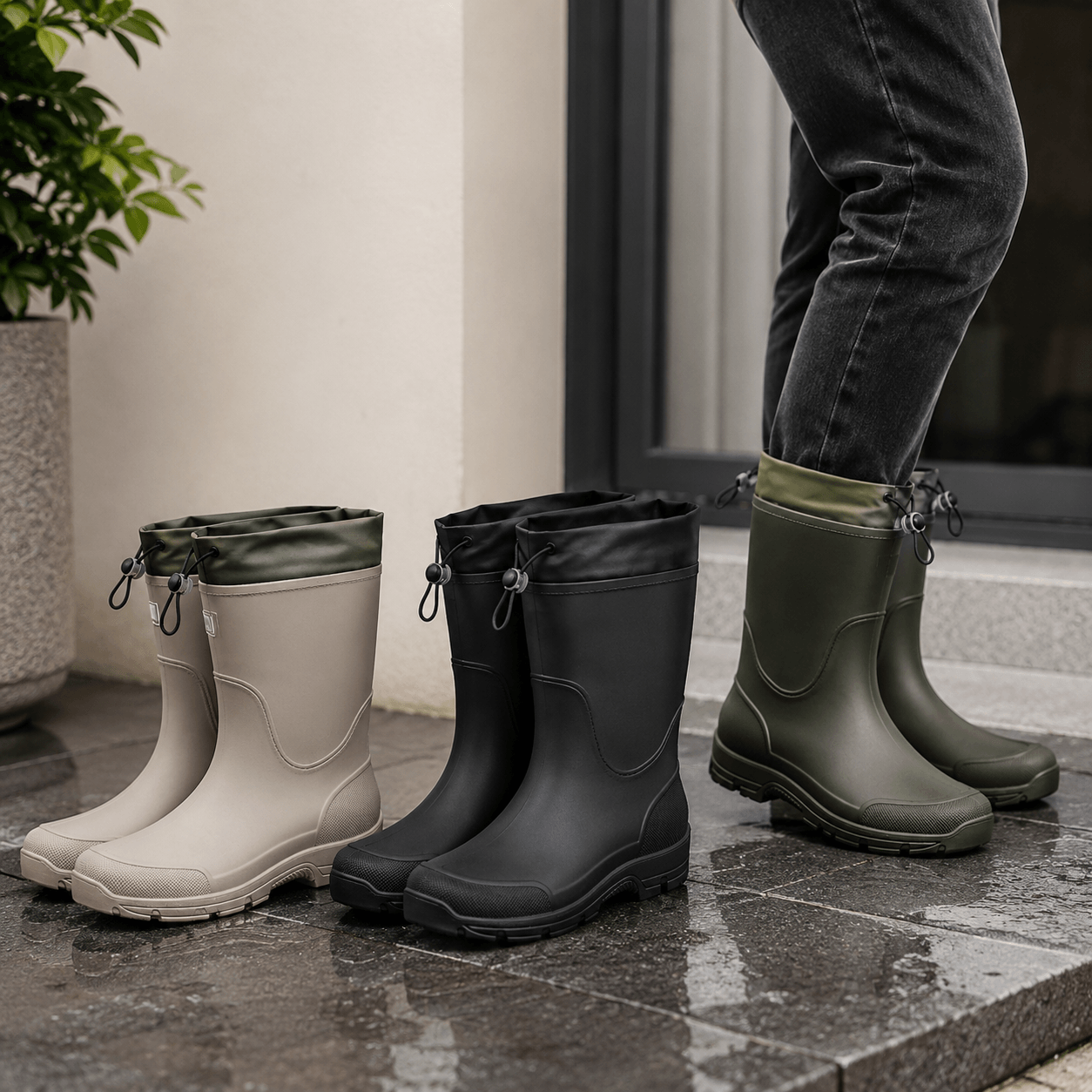 Men’s Waterproof Wellington Boots Mid Calf Rain Boots Round Toe