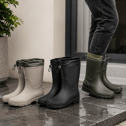 Men’s Waterproof Wellington Boots Mid Calf Rain Boots Round Toe