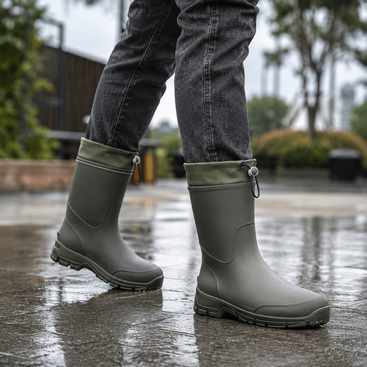 Men’s Waterproof Wellington Boots Mid Calf Rain Boots Round Toe